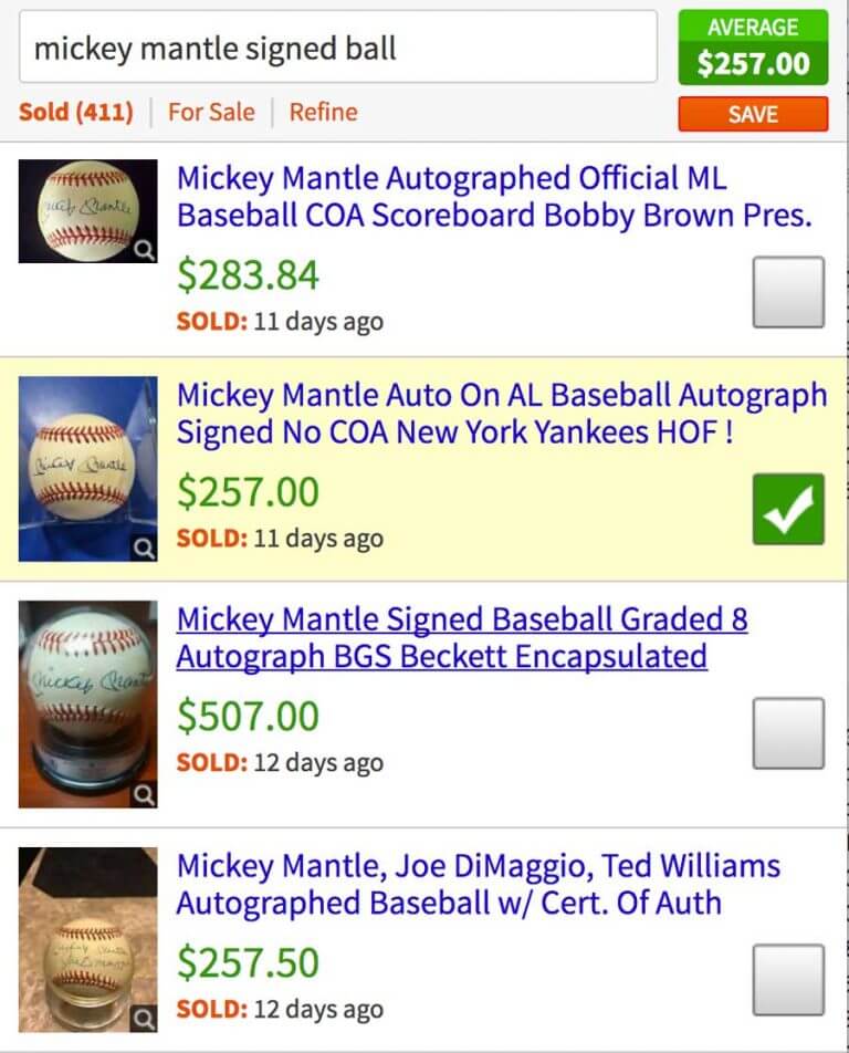 Autographed Baseball Values CardMavin
